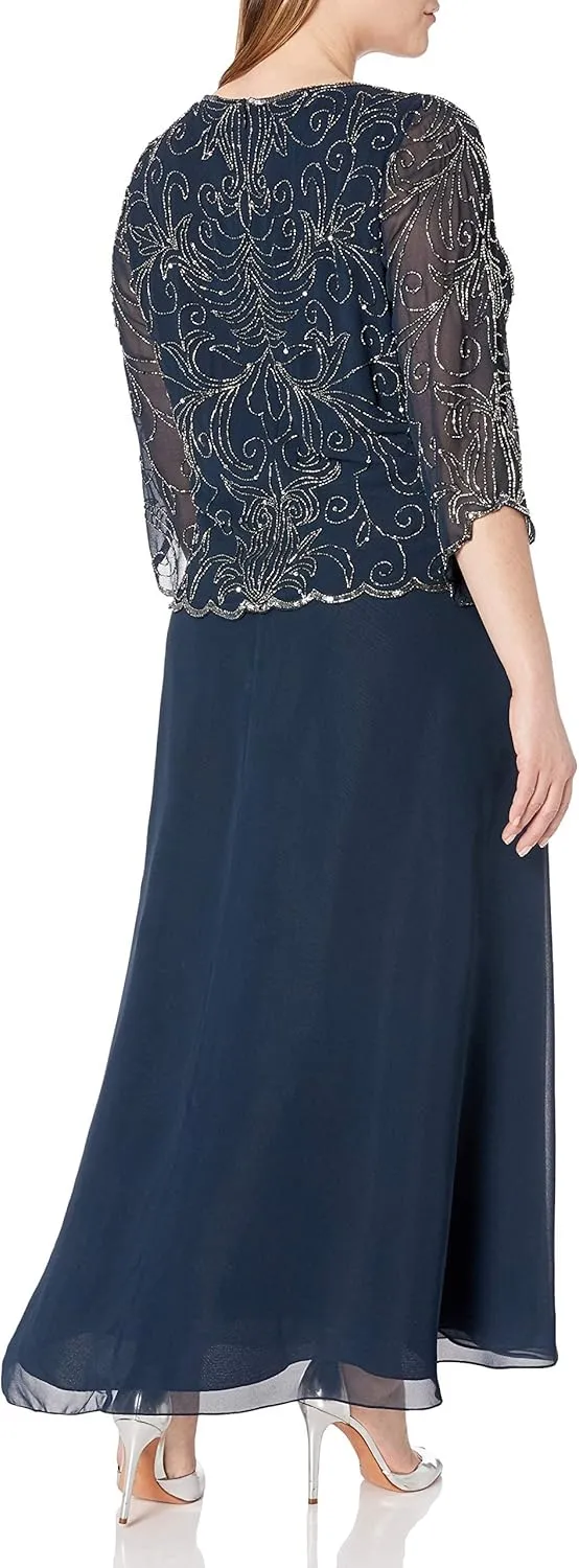 J Kara Women's Plus-Size Scoop-Neck Long Dress