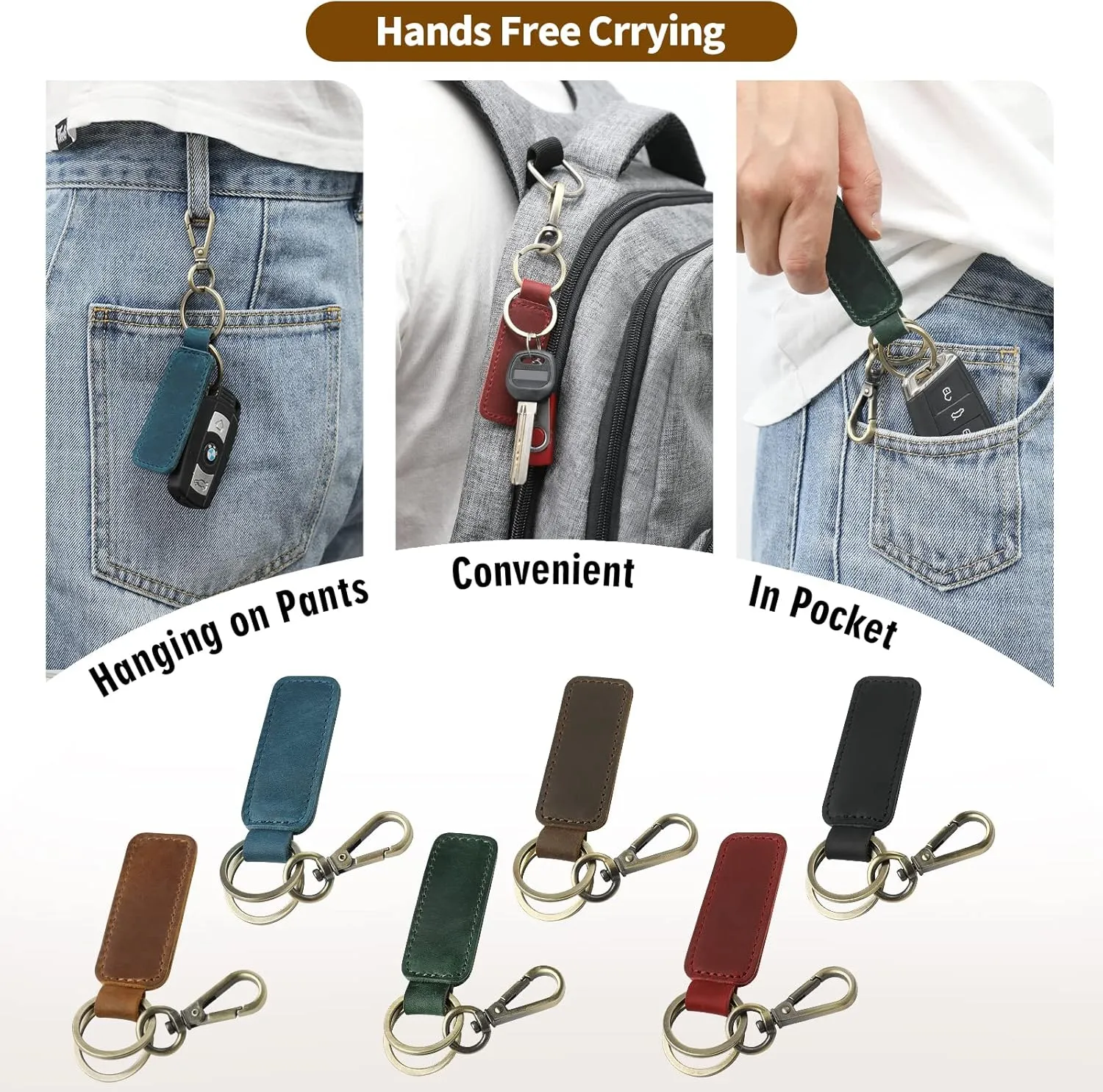 Jack&Chris Genuine Leather Car Keychain, Universal Key Fob Keychain, Leather Key Chain Holder for Men and Women, JC306