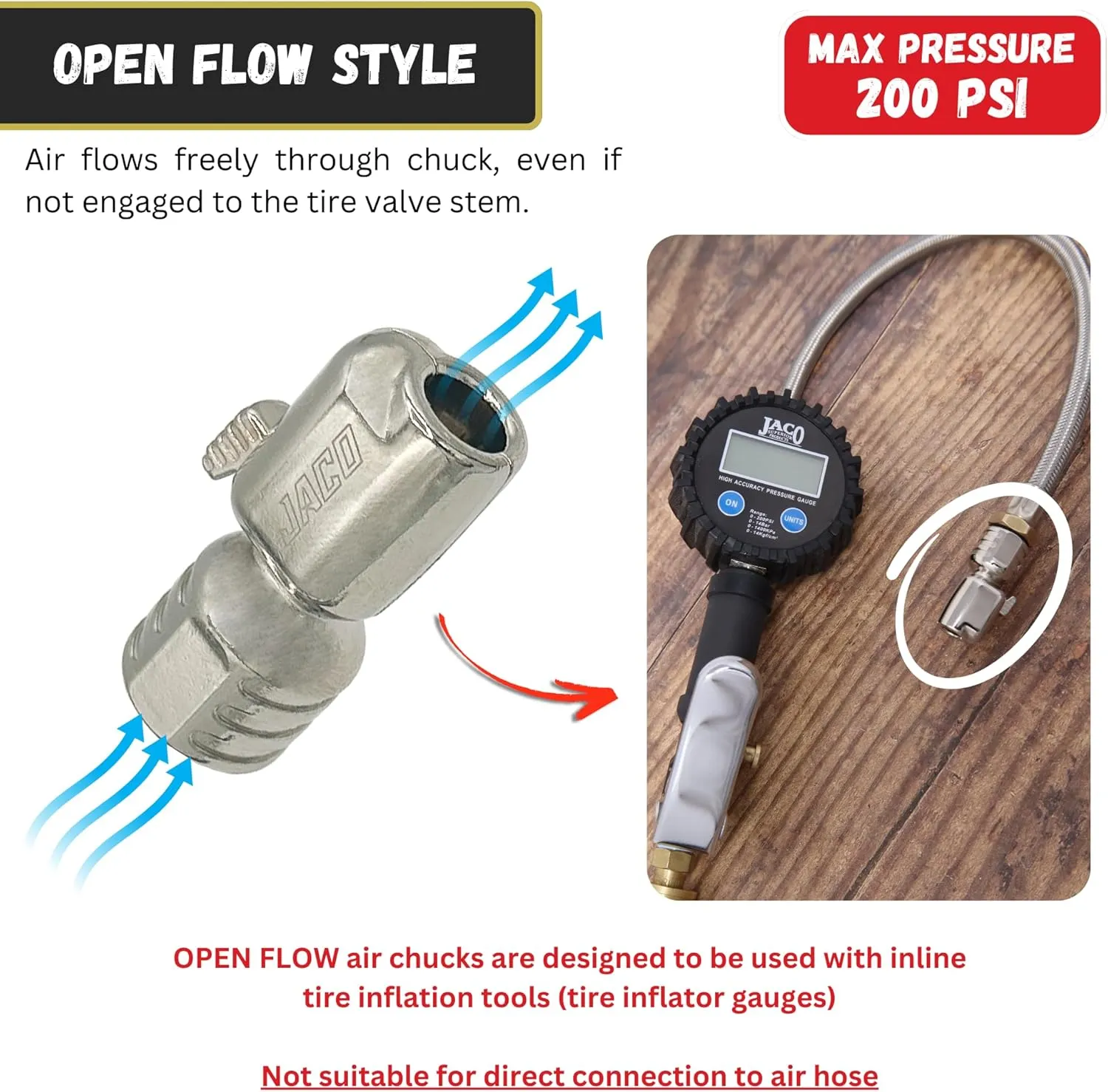 JACO Lightning S-Series Tire Air Chuck - 1/4" F-NPT (Open Flow) (2-Pack)