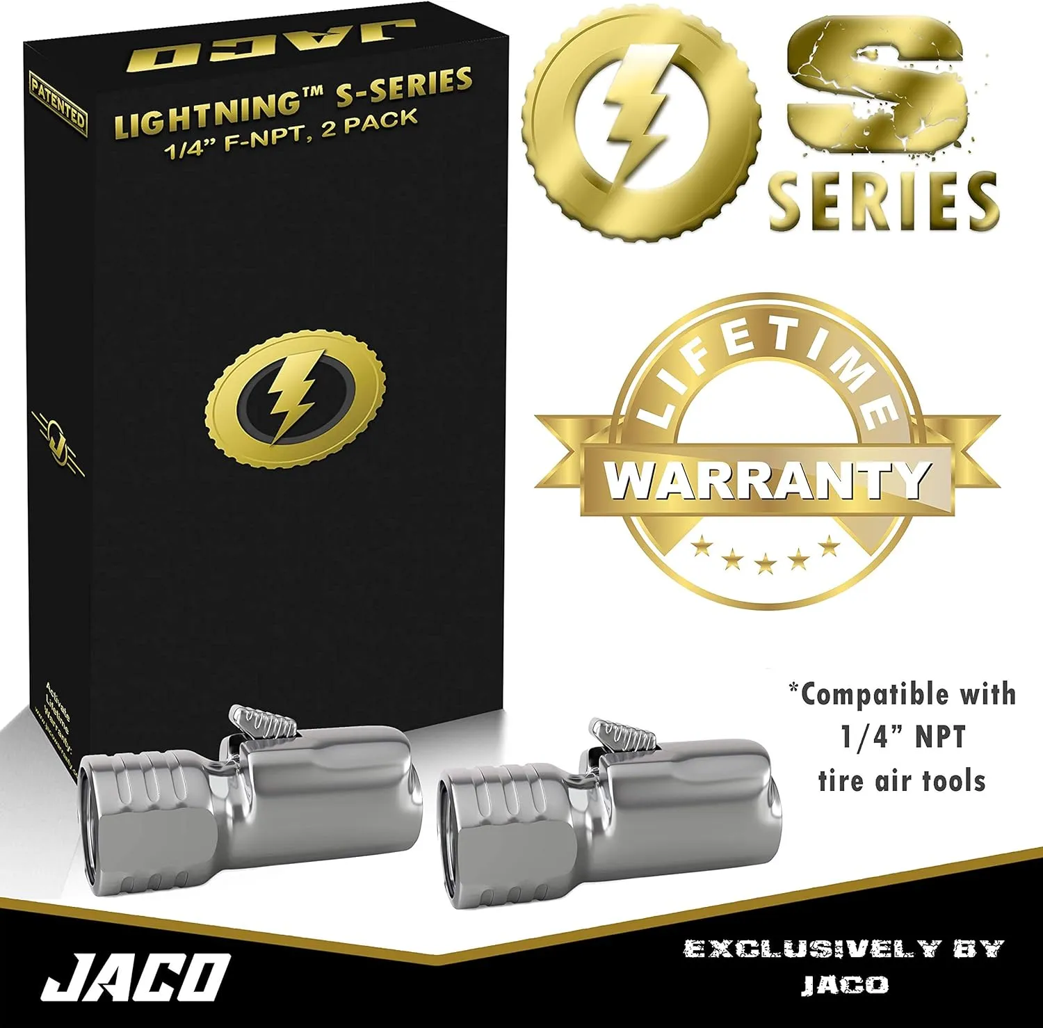 JACO Lightning S-Series Tire Air Chuck - 1/4" F-NPT (Open Flow) (2-Pack)