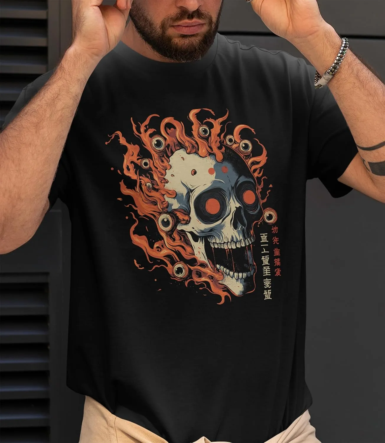 Japanese Anime Skull Shirts for Men Harajuku Graphic Tee Gifts Short Sleeve T Shirt