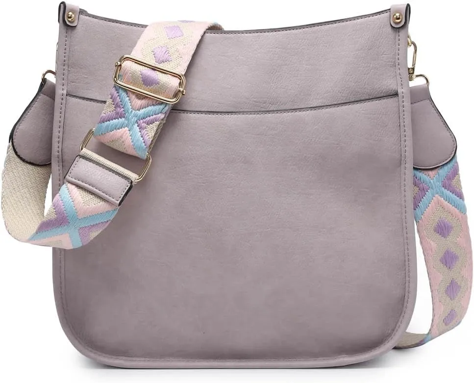 JEN & CO. Crossbody Bags for Women Trendy Vegan Leather Hobo Purses Shoulder Handbags with Wide Adjustable Guitar Strap