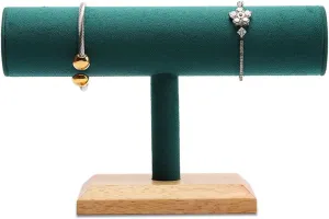 Jewelry Display Stand Green Velvet Single T Bar Bracelet Holder Stand, Jewelry Bracelet, Bangle, Necklace and Watch Organizer Display Stand for Home Organization Necklace Stand Display