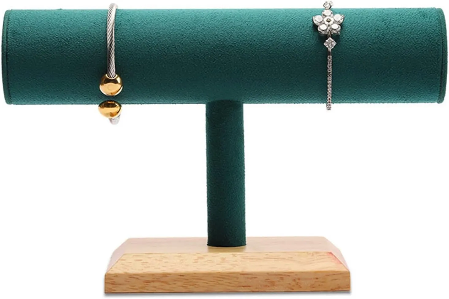 Jewelry Display Stand Green Velvet Single T Bar Bracelet Holder Stand, Jewelry Bracelet, Bangle, Necklace and Watch Organizer Display Stand for Home Organization Necklace Stand Display
