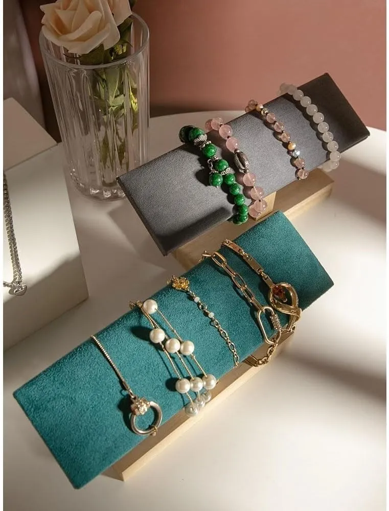 Jewelry Display Stand Velvet Wooden Jewelry Rack Bracelet Watch Stand Display Props Shopping Mall Counter Jewelry Display Organizers Necklace Stand Display(Green)