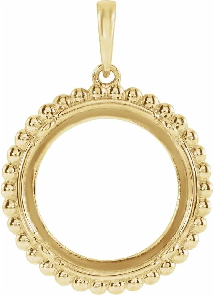 Jewels By Lux 14K White Gold 13 Mm Tab Back Polished Tab Back Beaded Coin Frame Pendant