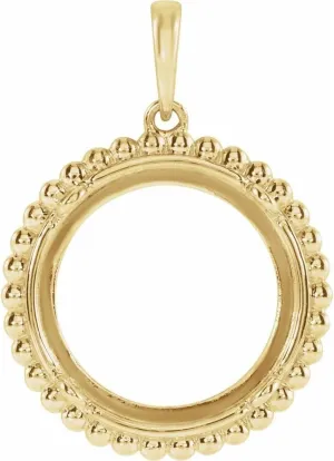 Jewels By Lux 14K White Gold 13 Mm Tab Back Polished Tab Back Beaded Coin Frame Pendant