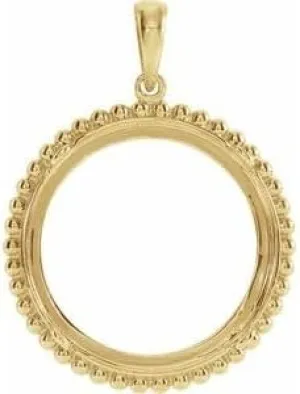 Jewels By Lux 14K Yellow Gold 17.9 Mm Tab Back Polished Tab Back Beaded Coin Frame Pendant