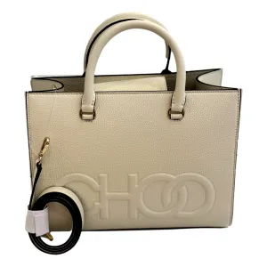 Jimmy Choo Book Medium Tote Crossbody Bag Embossed Ivory Leather