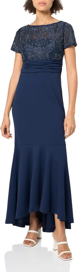 JS Collections Women's Elliot Bateau Neck Gown, Deep Navy