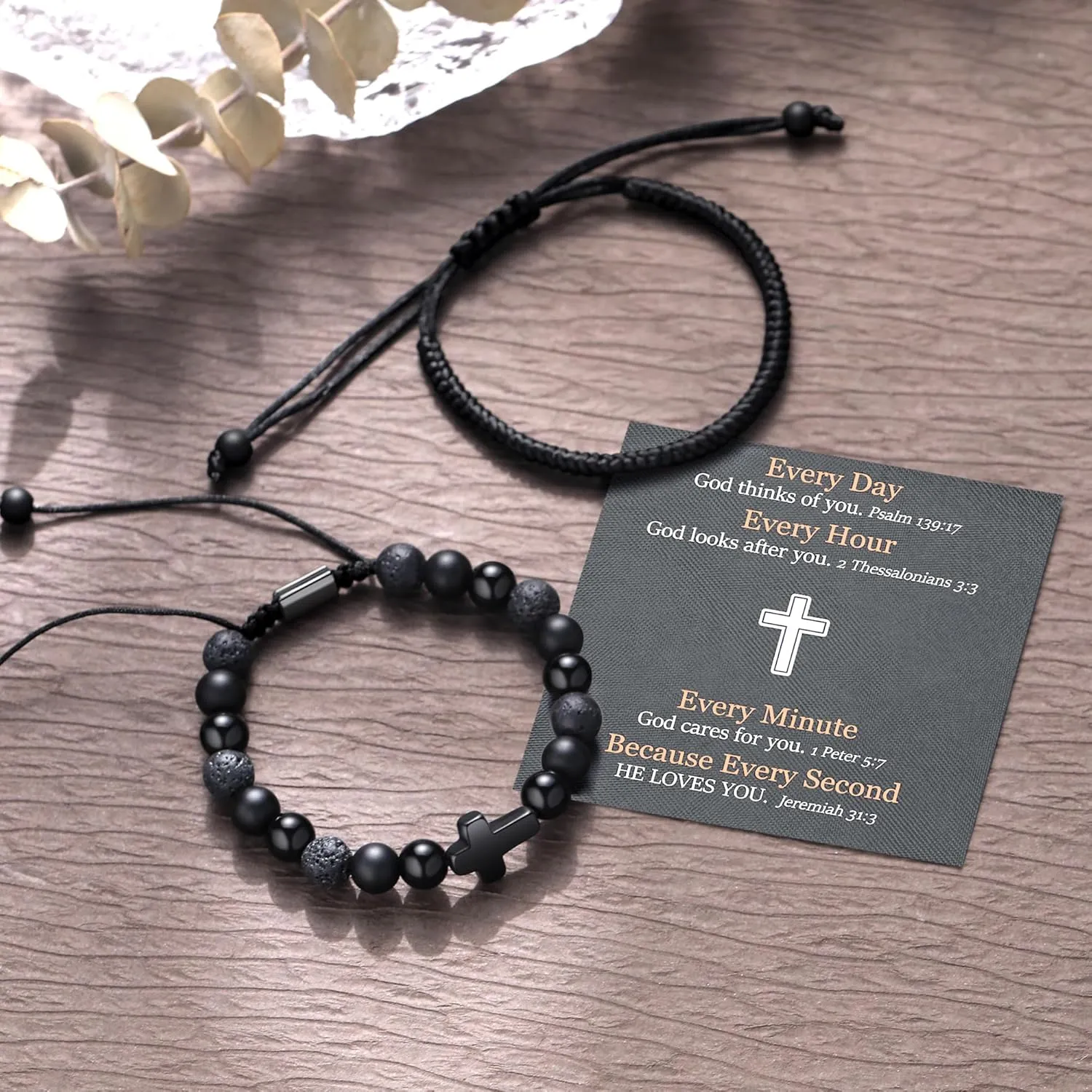 JSJOY Cross Bracelet for Men Christian Gifts for Men Rope Religious Bracelet Set Bible Verse Bracelets Easter Gifts for God Father Power Balance Bracelet