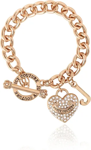 Juicy Couture Bracelet 7-7.5", Goldtone Heart Charm and Toggle Bracelets for Women, Juicy Jewelry