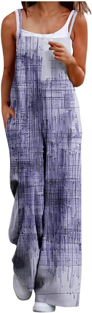 Jumpsuits for Women Vintage Sleeveless Loose Spaghetti Strap Wide Leg Rompers Casual Trendy Long Pants with Pockets