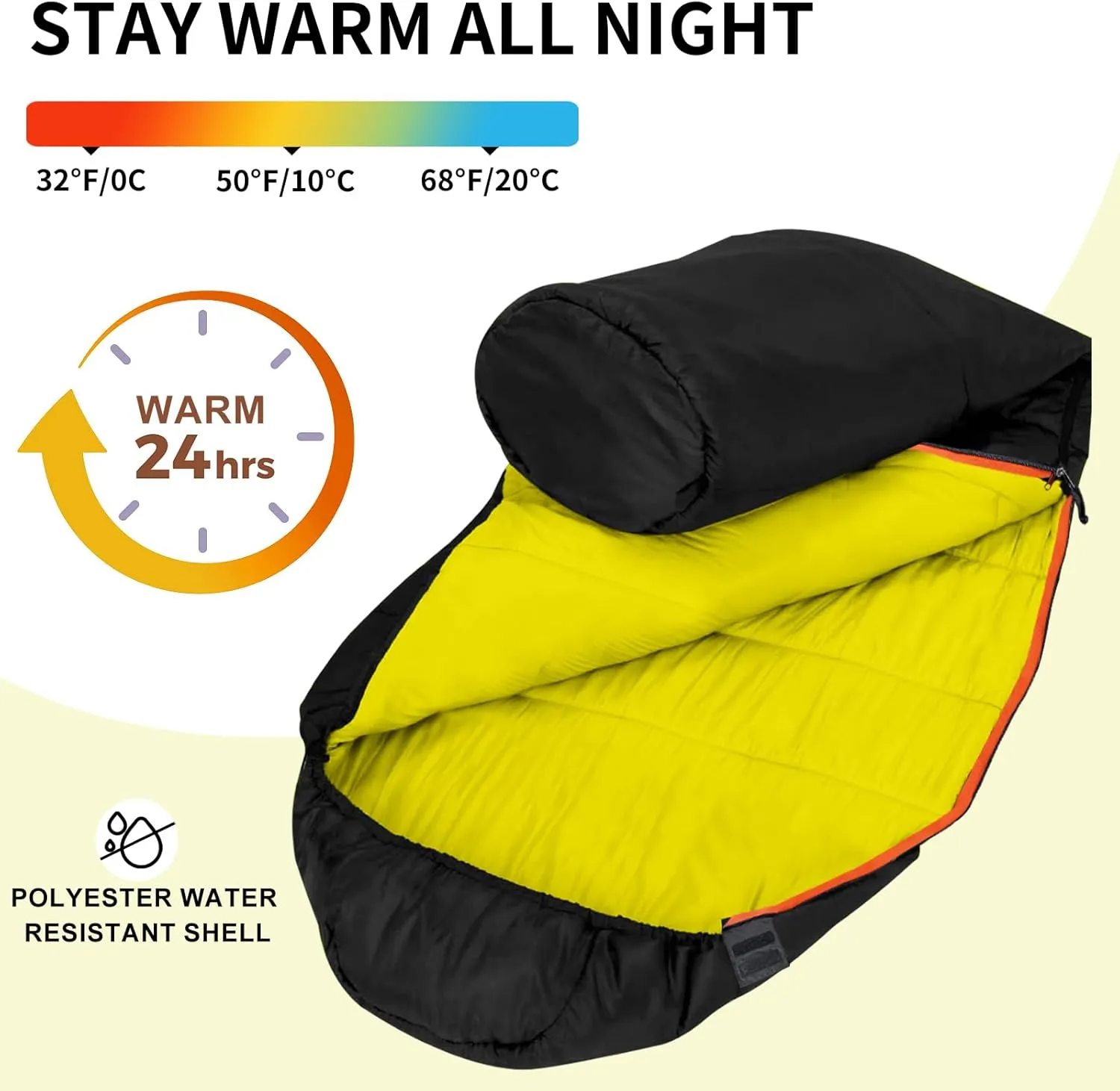 KAMPKEEPER Mummy Sleeping Bag for Adults,3-4 Seasons Cold Weather,Waterproof,Lightweight,Non-Snag Zipper with Adjustable Hood Perfect for Backpacking, Hiking,Camping