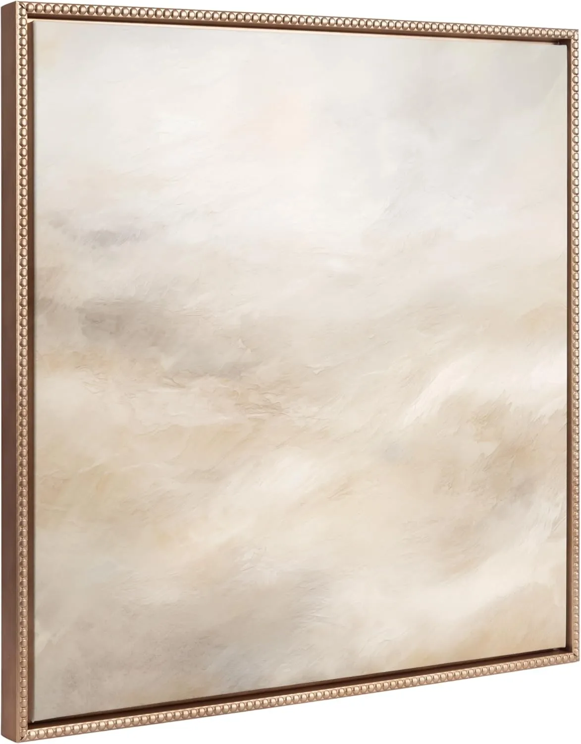 Kate and Laurel Sylvie Beaded Tonal Abstract Textural White and Beige Light Natural Neutrals Vintage Framed Canvas Wall Art by The Creative Bunch Studio, 30x30 Gold, Modern Abstract Landscape Art