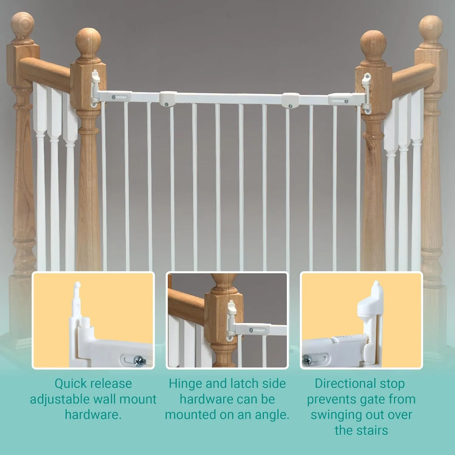 KidCo - Angle Mount Safeway Stair Top Quick Release Baby Gate, Baby Gate for Stairs (White)