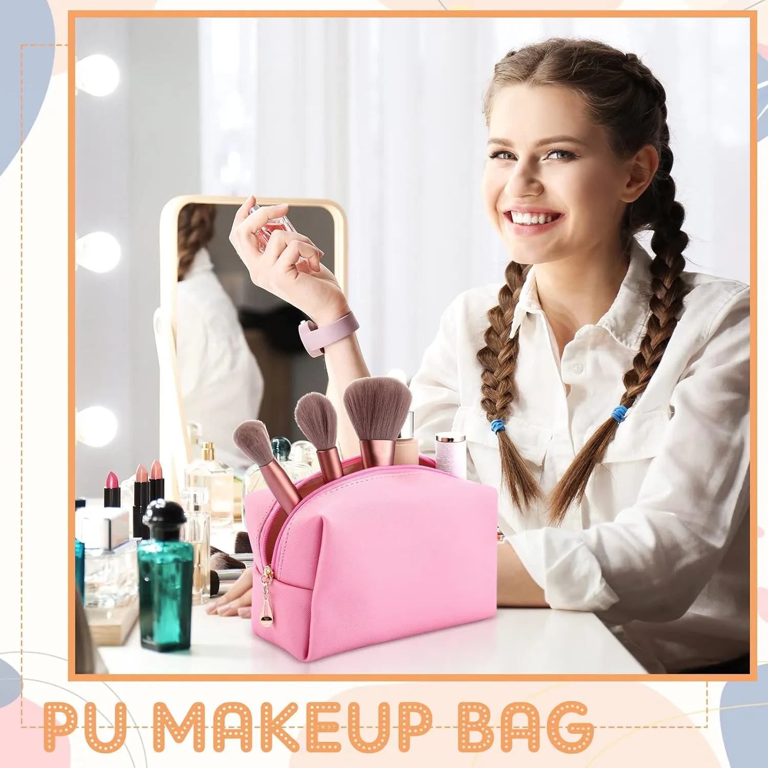 Kigeli 15 Pcs Aesthetic Makeup Bags PU Leather Cosmetic Pouches Waterproof Plain Toiletry Bags Makeup Pouches Bulk for Women Party Gift Travel Storage Organizer (Pink)