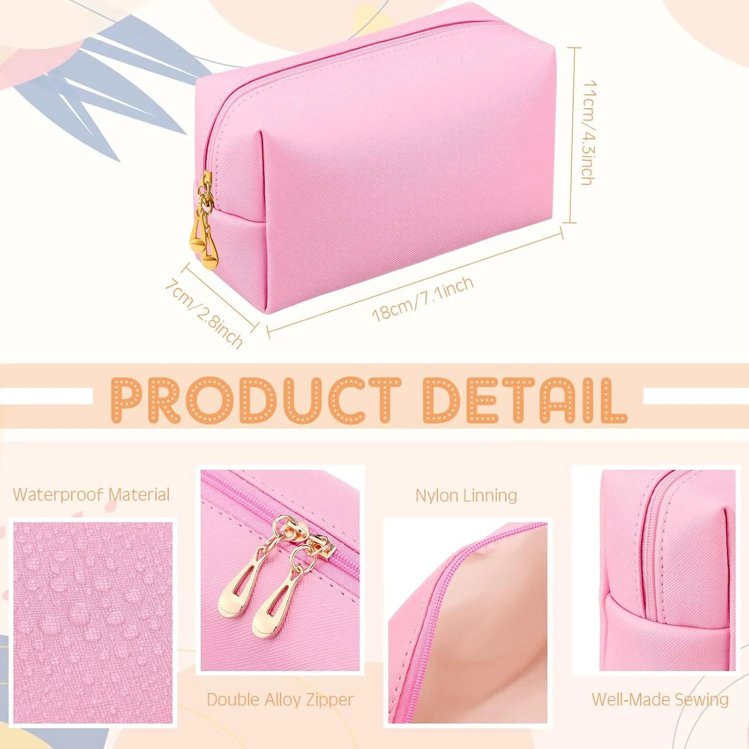 Kigeli 15 Pcs Aesthetic Makeup Bags PU Leather Cosmetic Pouches Waterproof Plain Toiletry Bags Makeup Pouches Bulk for Women Party Gift Travel Storage Organizer (Pink)