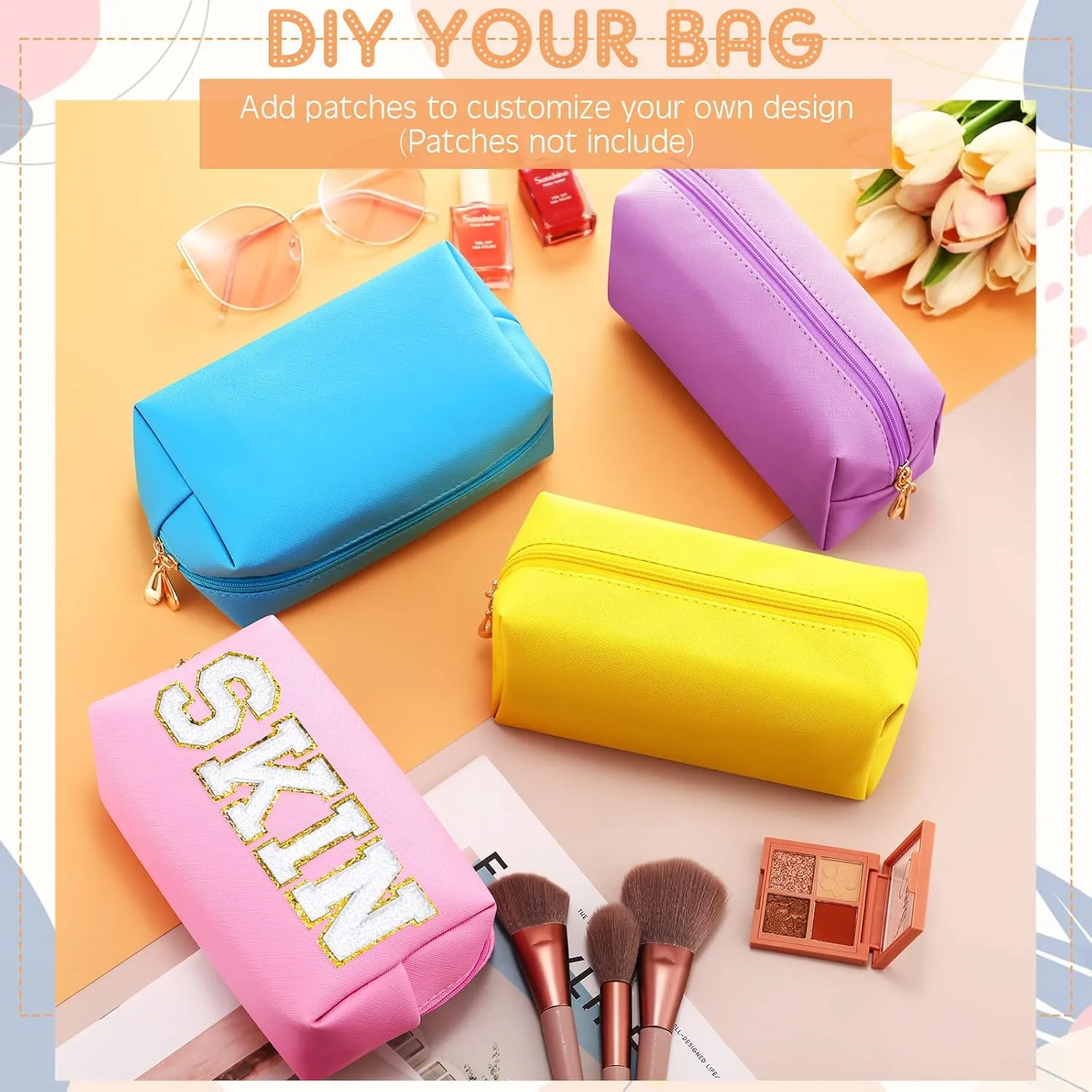 Kigeli 15 Pcs Aesthetic Makeup Bags PU Leather Cosmetic Pouches Waterproof Plain Toiletry Bags Makeup Pouches Bulk for Women Party Gift Travel Storage Organizer (Pink)
