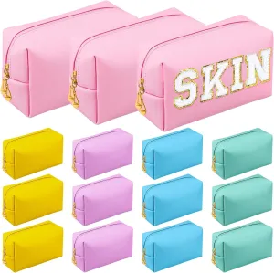 Kigeli 15 Pcs Aesthetic Makeup Bags PU Leather Cosmetic Pouches Waterproof Plain Toiletry Bags Makeup Pouches Bulk for Women Party Gift Travel Storage Organizer (Pink)