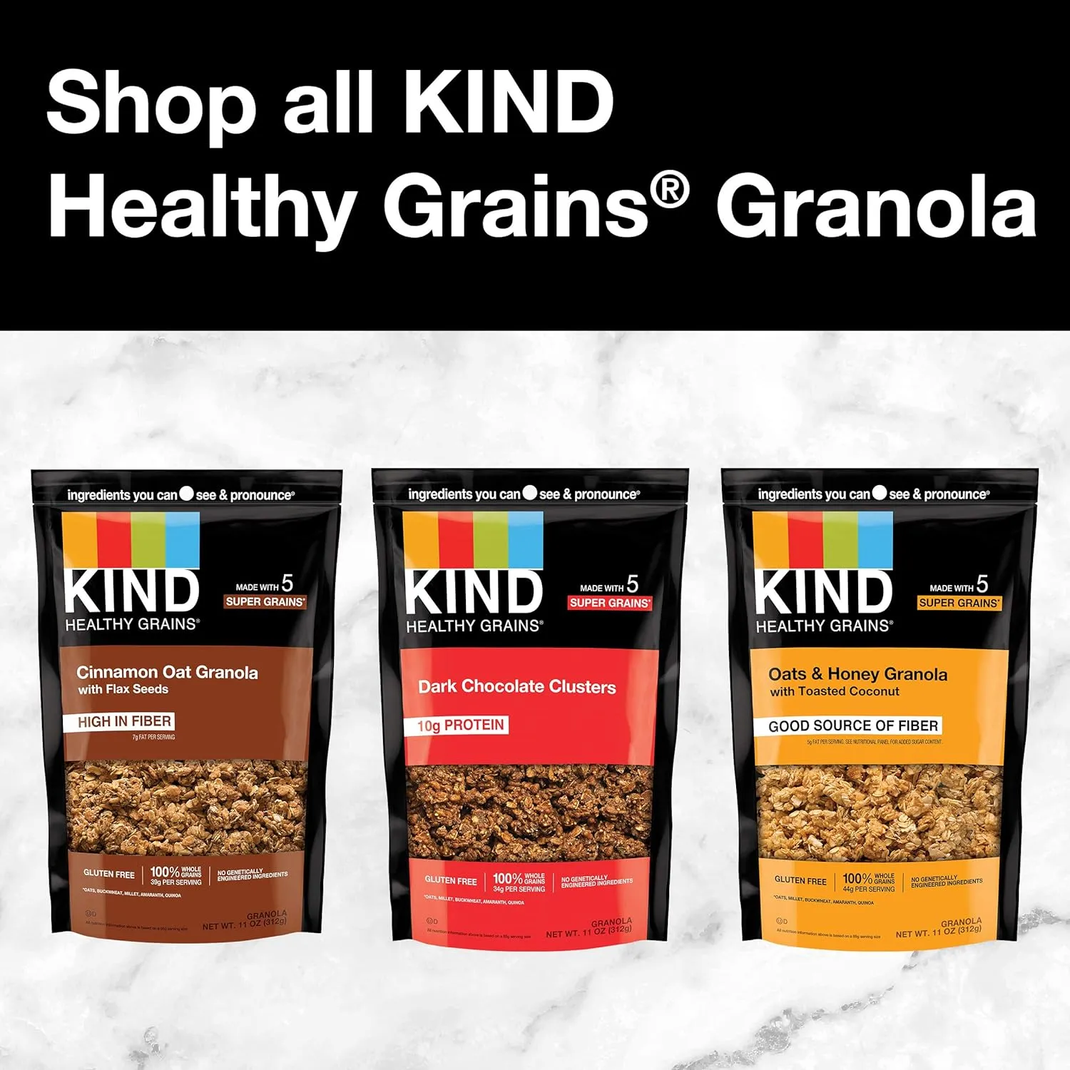 KIND Healthy Grains Clusters, Dark Chocolate Granola, Gluten Free, 10g Protein, 11 Ounce (Pack of 3)