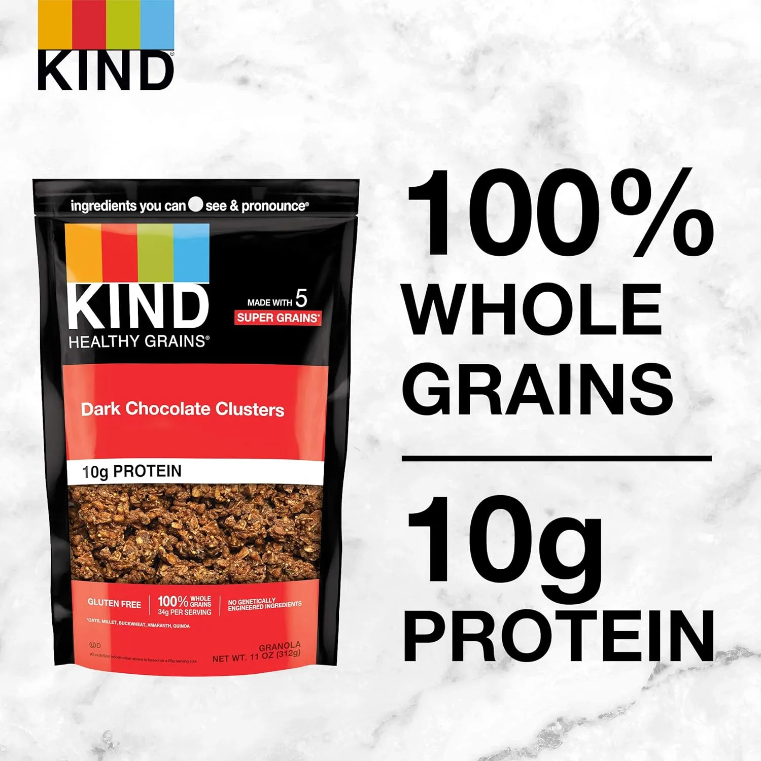 KIND Healthy Grains Clusters, Dark Chocolate Granola, Gluten Free, 10g Protein, 11 Ounce (Pack of 3)