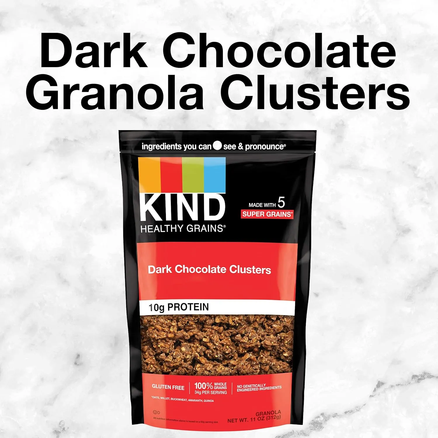 KIND Healthy Grains Clusters, Dark Chocolate Granola, Gluten Free, 10g Protein, 11 Ounce (Pack of 3)