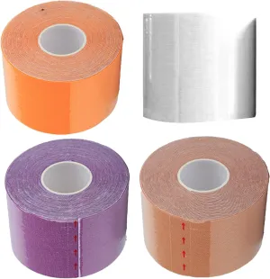 Kinesiology Tape 4 Rolls, Elastic Waterproof Muscle Tape Roll Skin Friendly Tapes for Sports Training Strain Injury Muscle 7 X 7 X 5 Cm, 4 Colors (4Pcs White Skin Color