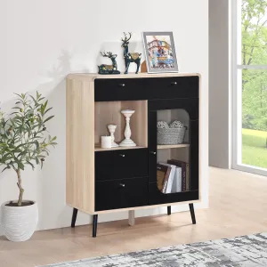 Kings Brand Furniture Nathan Tall Console Storage Cabinet with Open and Close Shelving for Dining Room, Hallway, Cupboard Console Table, Accent Cabinet, Buffet Table (Black Front Panel)