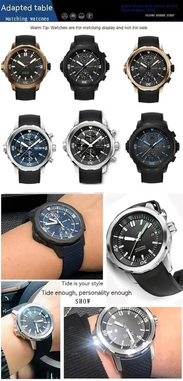 KLVN Fluororubber Strap For IWC Aquatimer Family Darwin's Adventure IW376803 IW379503 Watch Band Quick-release 22MM Men