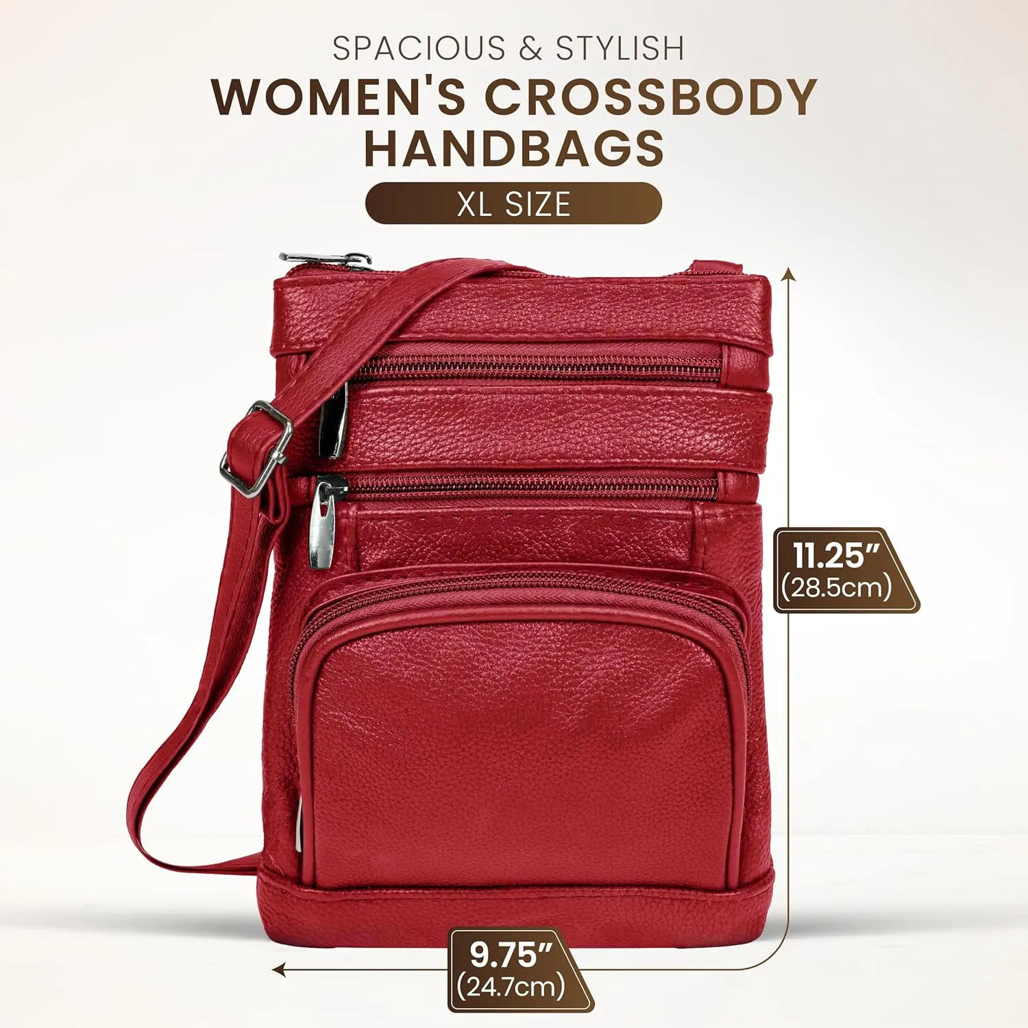 Krediz leather Crossbody Purses for Women, Multi Pocket Crossbody Purse with Adjustable Strap, Soft & Durable Leather Purse
