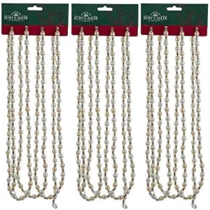 Kurt Adler (3 Gold & Ivory Christmas Beaded Garland Sets, 9 Feet Lengths