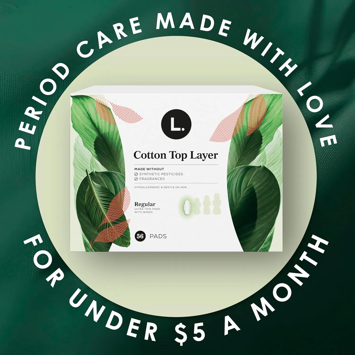 L. Ultra Thin Pads for Women, Overnight Absorbency, Organic Cotton Top Layer, Unscented Pads with Wings, 96 CT