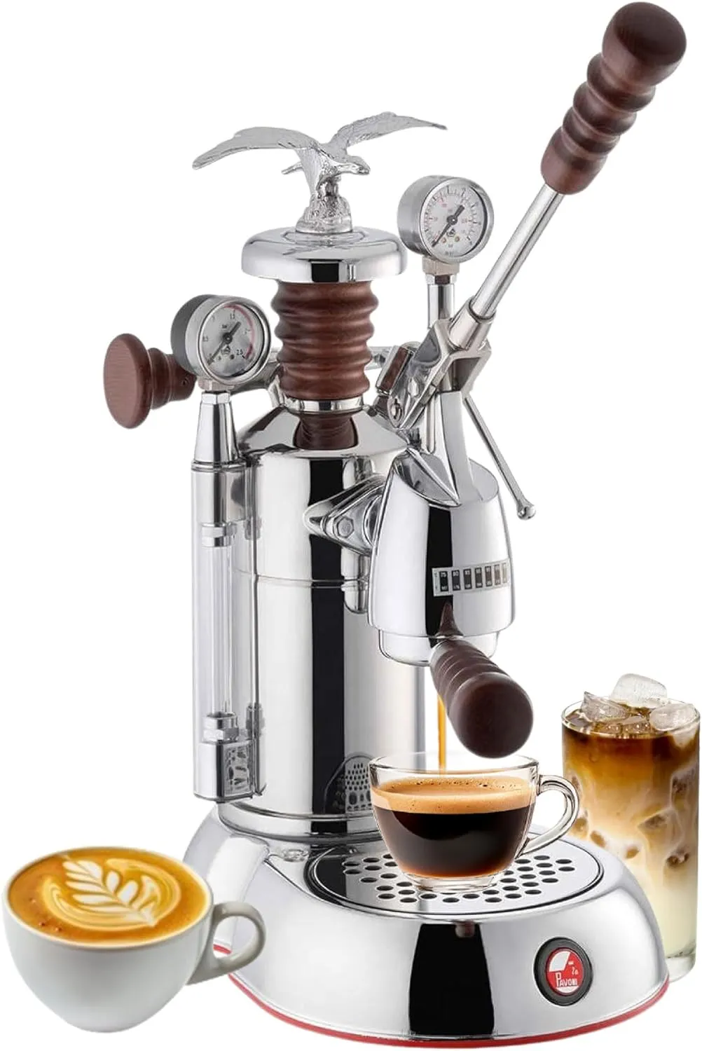 La Pavoni Esperto Abile 16-Cup Lever Espresso Machine - Chrome Finish with Custom Rosewood Handles, 54-Ounce Nickel-Plated Boiler, Dual Frothing Systems & Group Pressure Gauge - Made in Italy