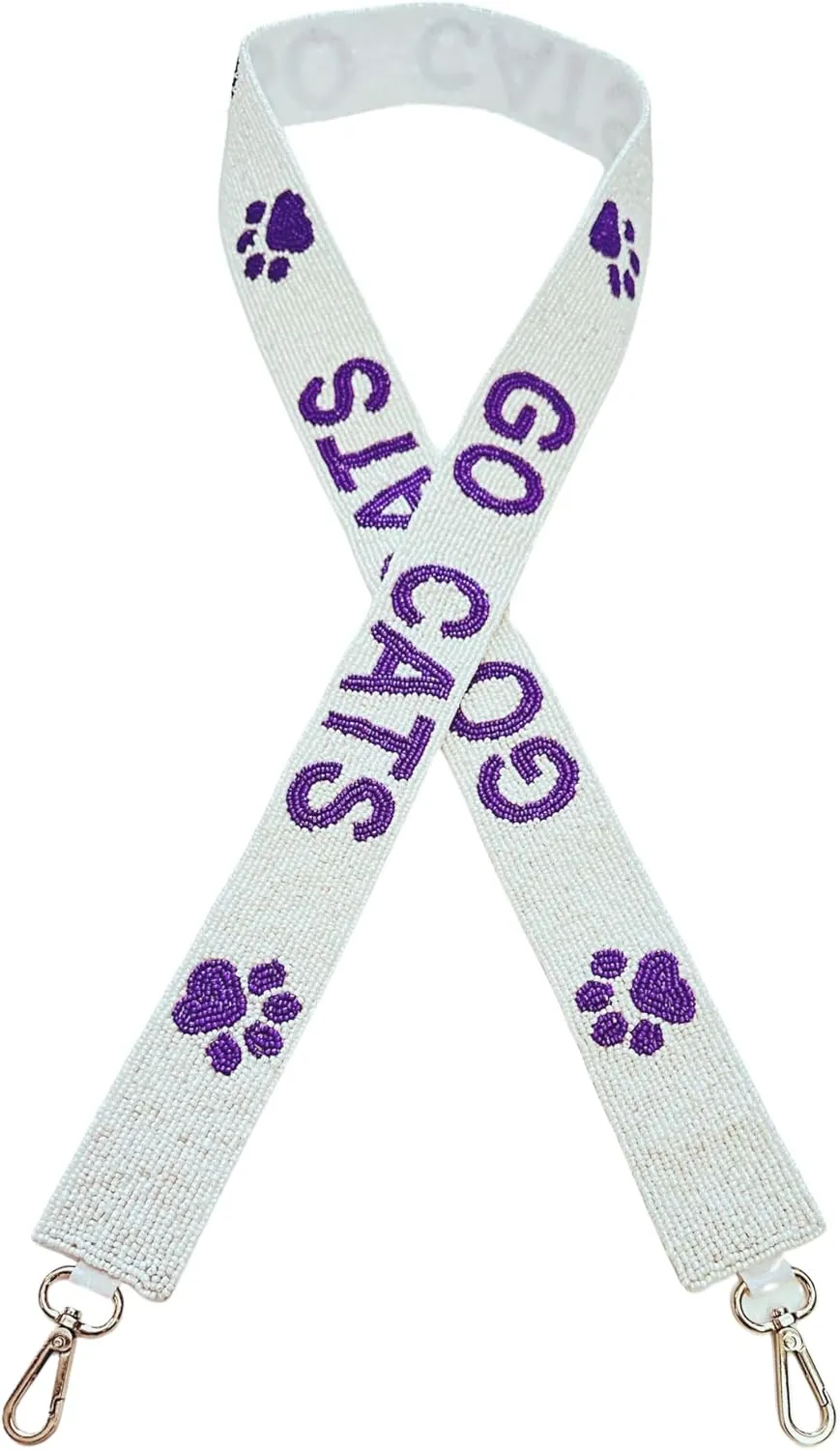 Lashicorn Beaded Purse Strap Cats Purple & White College Game Day Clear Handbag Replacement Strap Kansas Stadium Football University 49 x 1.75” Gold Hardware Clips