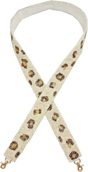 Lashicorn Beaded Purse Strap Leopard for Handbags Game Day Gold Hardware for Clear Bag Purse Cheetah Print White and Brown 49” inches long