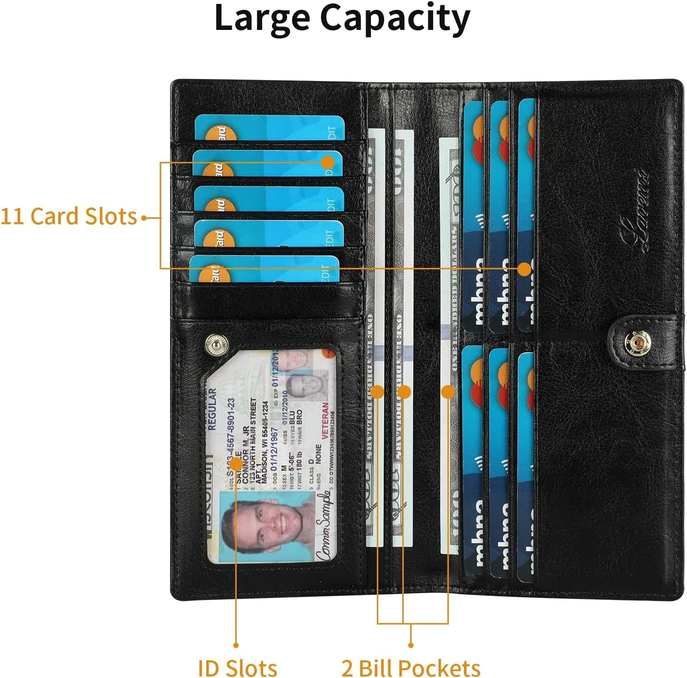 Lavemi Ultra Slim Thin Leather Women Wallet RFID Blocking Credit Card Holder Bifold Long Ladies Billfold