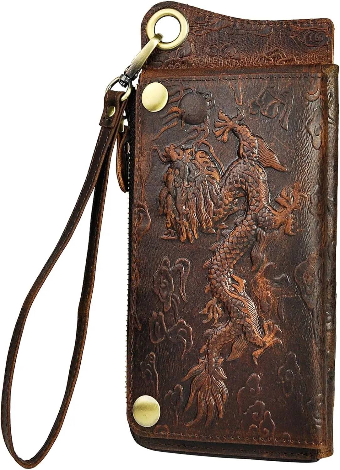 Le'aokuu Mens Genuine Leather Bifold Wallet Organizer Checkbook Iron Chain