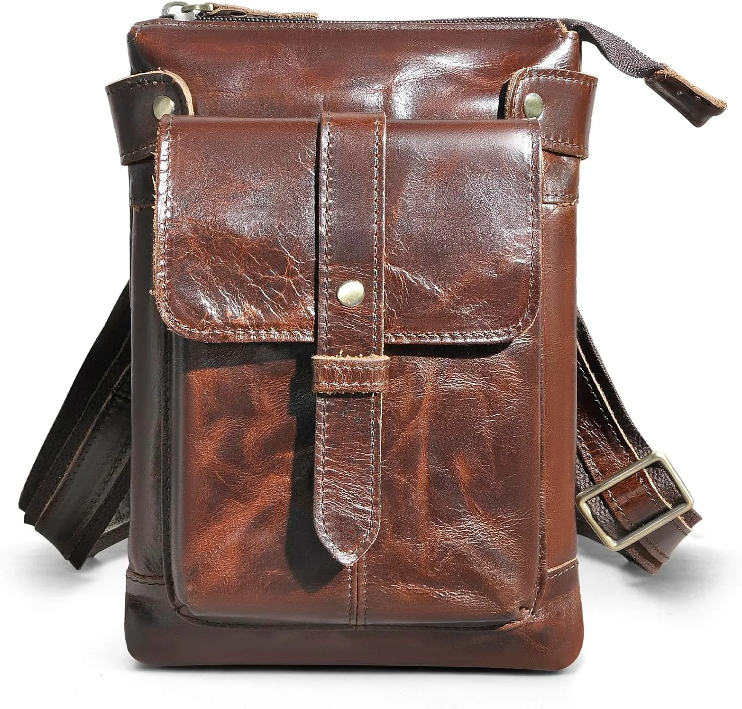 Le'aokuu Mens Genuine Leather Fanny Small Messenger Shoulder Satchel Waist Bag Pack 8711