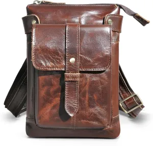 Le'aokuu Mens Genuine Leather Fanny Small Messenger Shoulder Satchel Waist Bag Pack 8711