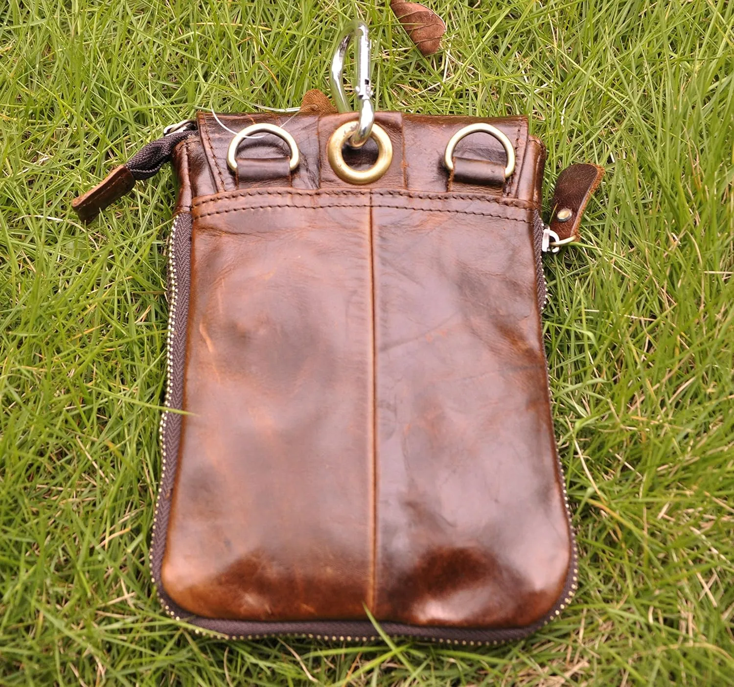 Le'aokuu Mens Genuine Leather Small Messenger Shoulder Satchel Phone Pouch Belt Fanny Waist Bag Pack