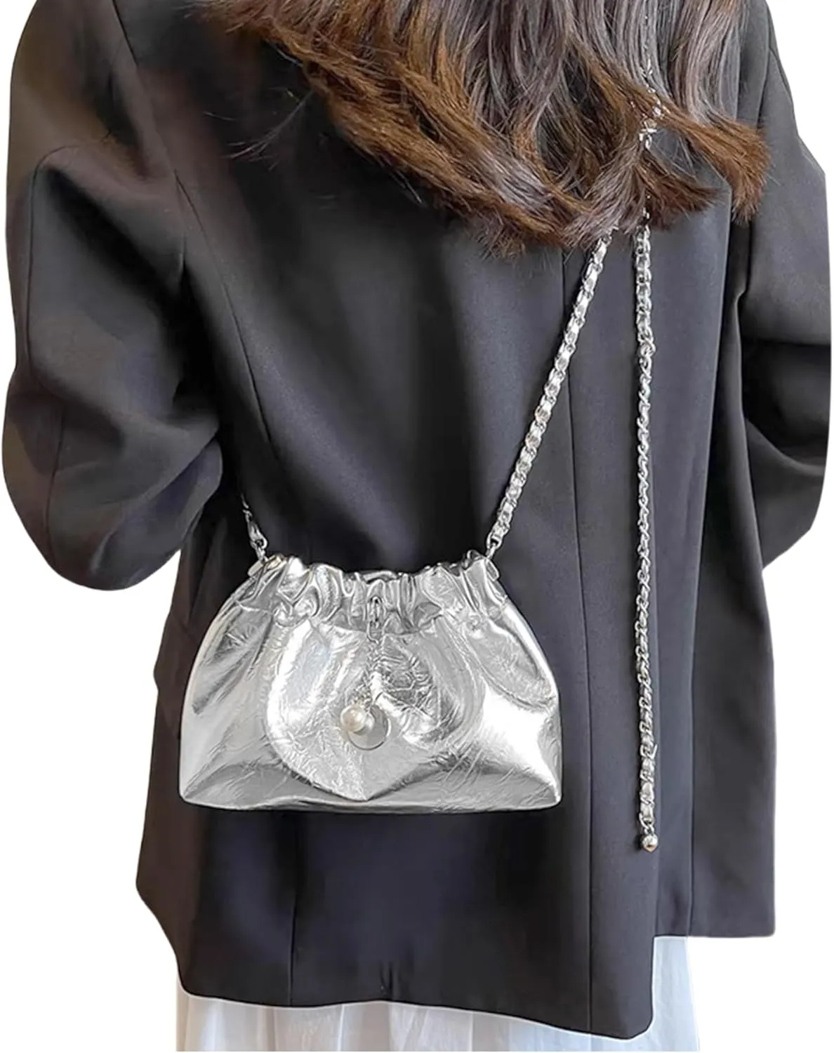 Leather Bucket Bag for Women Leather Chain Bag Hobo Bag Crossbody Shoulder Bag Small Tote Bag Sling Chest Bag