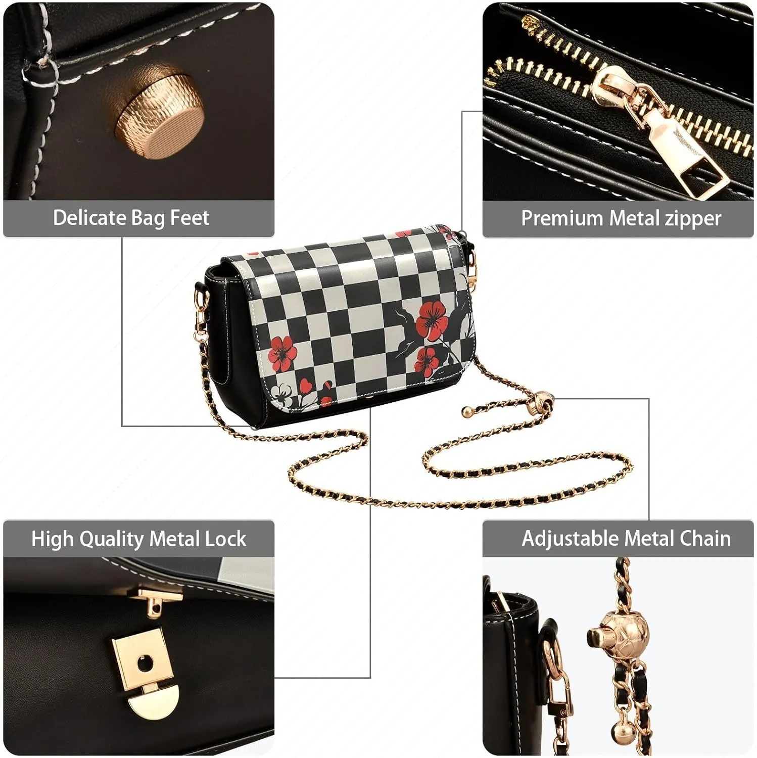 Leather Clamshell Crossbody Handbag with Detachable Adjustable Shoulder Strap Bag for Women Work Travel