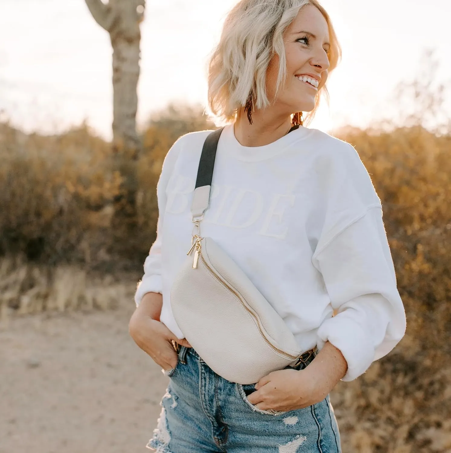 Leather Fanny Pack Crossbody Bags for Women Trendy Sling Bag for Women Small Crossbody Bags for Women Vacation Essentials Handbags Crossbody Purse Belt Bag Travel Backpack (Ivory Personalized)