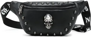 Leather Fanny Packs for Women,Fashion Leather Waist Bag Black Fanny Pack Men Skull Design Bum Bags for Women Crossbody Belt Bag Waist Pack for Holiday Festival Travel Running Hiking (Skull -1)
