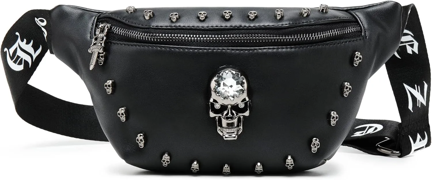 Leather Fanny Packs for Women,Fashion Leather Waist Bag Black Fanny Pack Men Skull Design Bum Bags for Women Crossbody Belt Bag Waist Pack for Holiday Festival Travel Running Hiking (Skull -1)