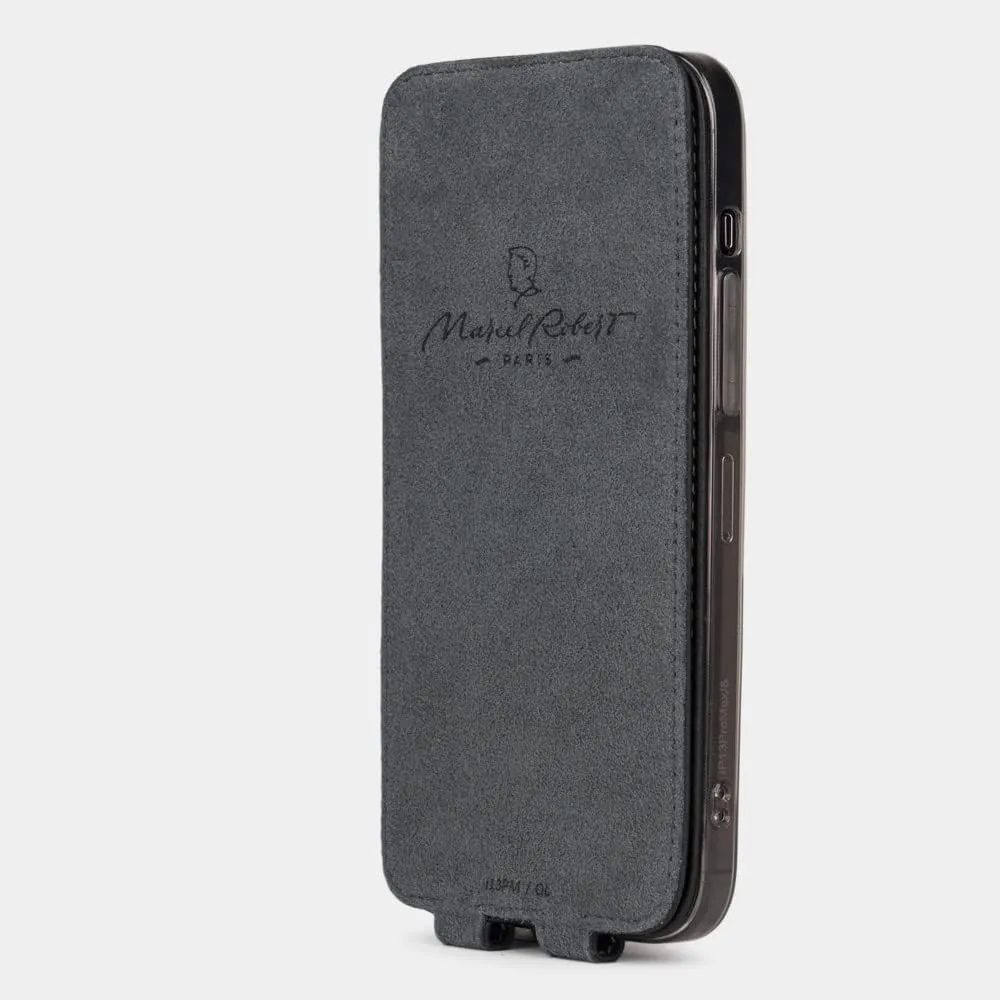 Leather Folio case for iPhone 13 Pro - Patented Model - Ultra Thin - Made in France - [ Black ]