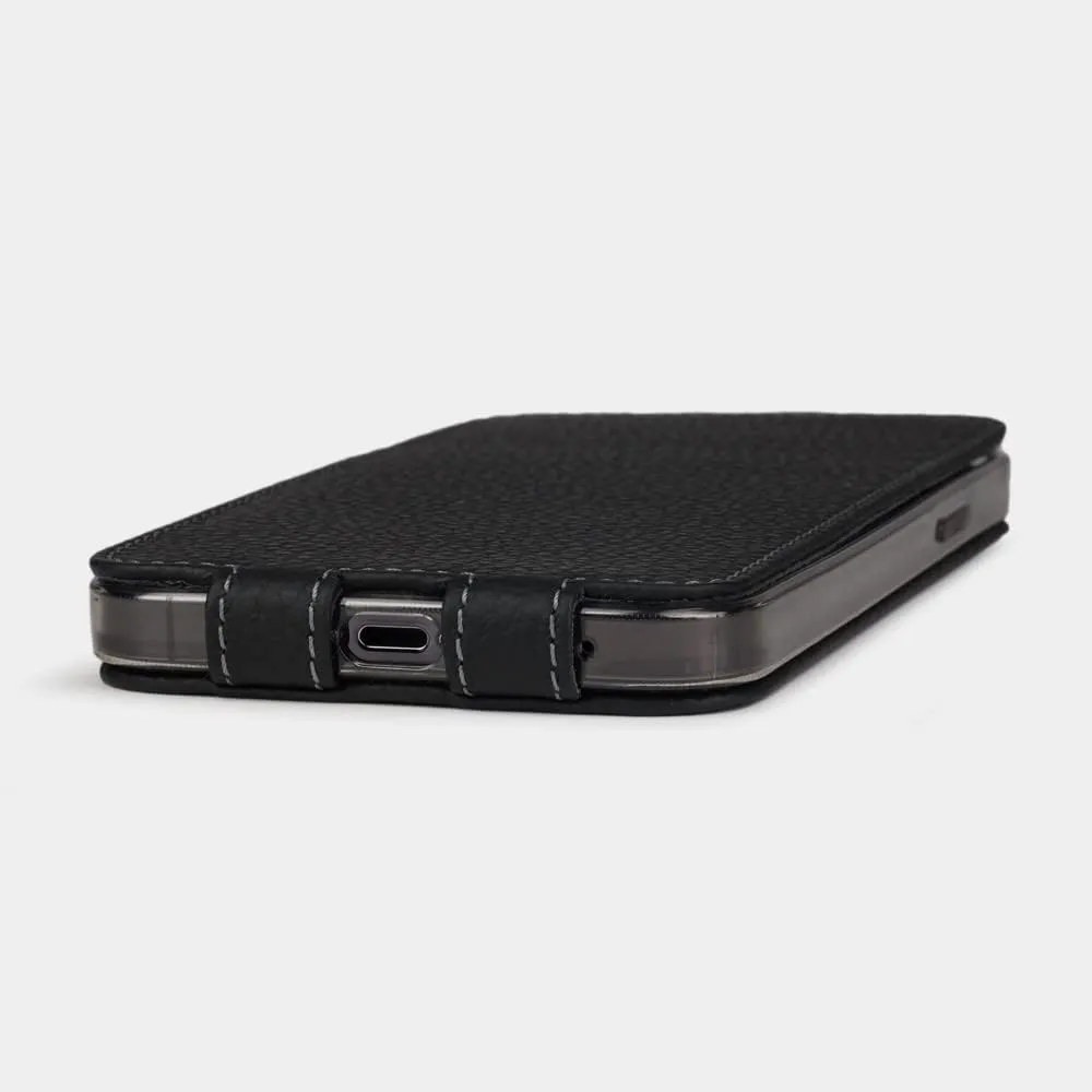 Leather Folio case for iPhone 13 Pro - Patented Model - Ultra Thin - Made in France - [ Black ]