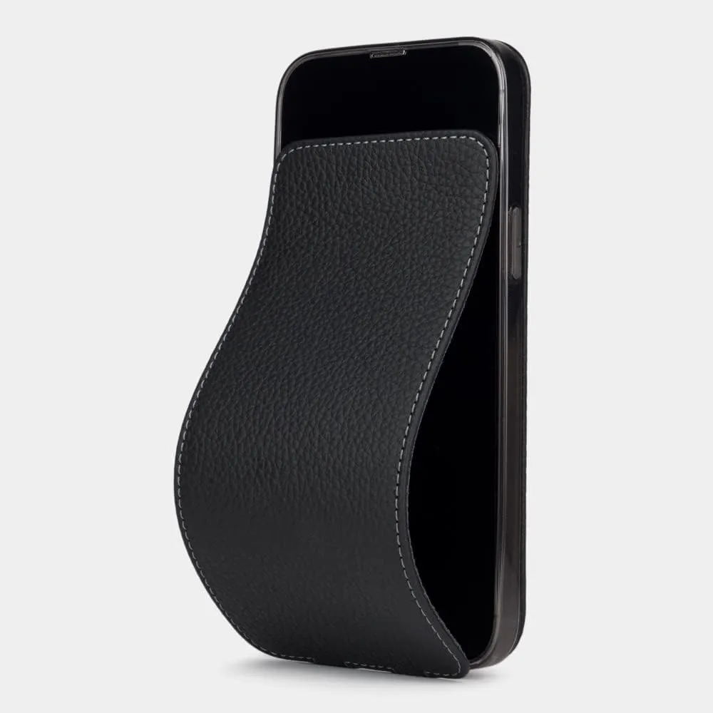 Leather Folio case for iPhone 13 Pro - Patented Model - Ultra Thin - Made in France - [ Black ]