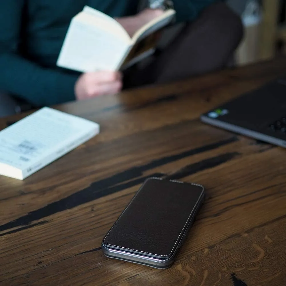 Leather Folio case for iPhone 13 Pro - Patented Model - Ultra Thin - Made in France - [ Black ]